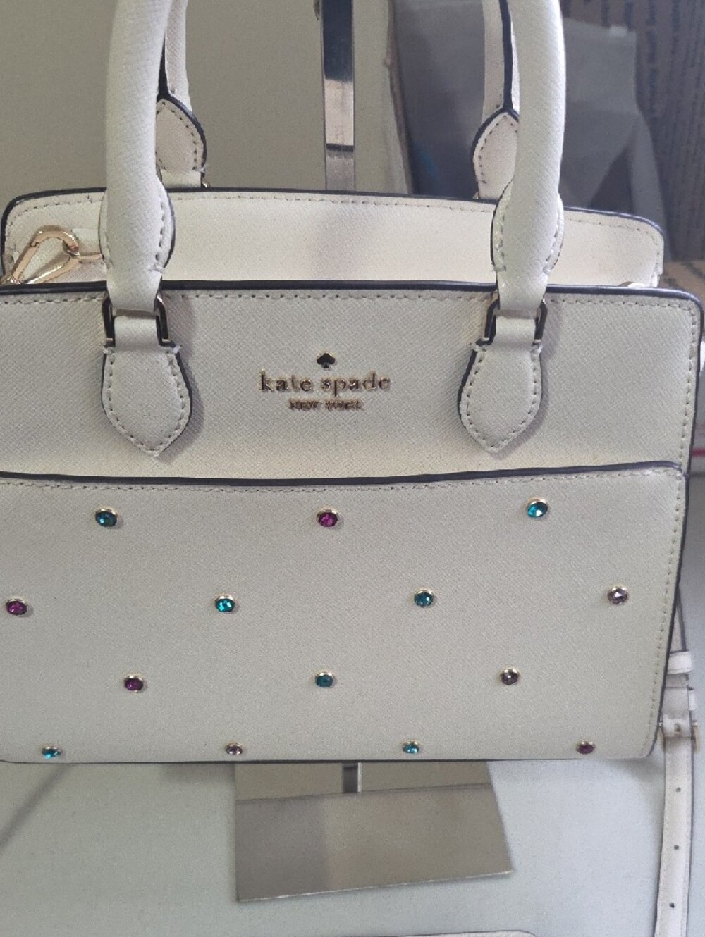 kate spade White Studded Leather Satchel with Matching Wallet - Picture 2 of 11